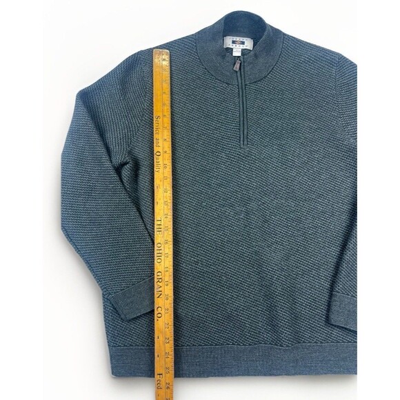 Joseph Abboud Mens L Gray Merino Wool Blend Quarter Zip Sweater Textured Knit - Picture 7 of 8